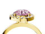 Yellow gold Fancy Pink Round  Halo Diamond Solitaire with Pavé Band and Four-Prong Setting_4