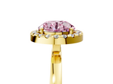 Yellow gold Fancy Pink Round  Halo Diamond Solitaire with Pavé Band and Four-Prong Setting_5