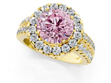 Yellow gold Fancy Pink Round  Halo Diamond Split Shank Engagement Ring with Prong Setting_100