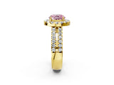 Yellow gold Fancy Pink Round  Halo Diamond Split Shank Engagement Ring with Prong Setting_101