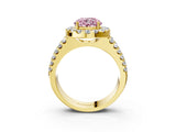 Yellow gold Fancy Pink Round  Halo Diamond Split Shank Engagement Ring with Prong Setting_102