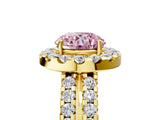 Yellow gold Fancy Pink Round  Halo Diamond Split Shank Engagement Ring with Prong Setting_104