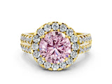 Yellow gold Fancy Pink Round  Halo Diamond Split Shank Engagement Ring with Prong Setting_99