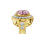Yellow gold Fancy Pink Round  Halo Diamond Split Shank Ring with Milgrain Detail_33