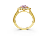 Yellow gold Fancy Pink Round  Halo Milgrain Pave Diamond Ring with Four-Prong Setting 3