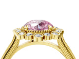 Yellow gold Fancy Pink Round  Halo Milgrain Pave Diamond Ring with Four-Prong Setting 4