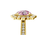 Yellow gold Fancy Pink Round  Halo Milgrain Pave Diamond Ring with Four-Prong Setting 5