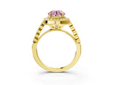 Yellow gold Fancy Pink Round  Halo Milgrain Solitaire with Bezel Set Side Stones and Pave Band_35