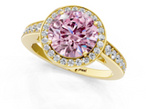 Yellow gold Fancy Pink Round  Halo Pavé Diamond Engagement Ring with Bezel Setting_1