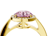 Yellow gold Fancy Pink Round  Halo Pavé Diamond Engagement Ring with Bezel Setting_4