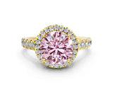 Yellow gold Fancy Pink Round  Halo Pavé Diamond Engagement Ring with Four-Prong Setting_129