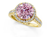 Yellow gold Fancy Pink Round  Halo Pavé Diamond Engagement Ring with Four-Prong Setting_130