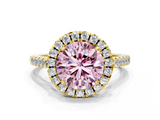 Yellow gold Fancy Pink Round  Halo Pavé Diamond Engagement Ring with Four-Prong Setting_3