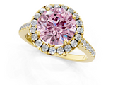 Yellow gold Fancy Pink Round  Halo Pavé Diamond Engagement Ring with Four-Prong Setting_4