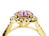 Yellow gold Fancy Pink Round  Halo Pavé Diamond Engagement Ring with Four-Prong Setting_7