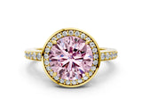 Yellow gold Fancy Pink Round  Halo Pave Band Solitaire Ring with Prong Setting_30