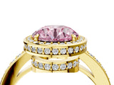 Yellow gold Fancy Pink Round  Halo Pave Band Solitaire Ring with Prong Setting_34