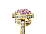 Yellow gold Fancy Pink Round  Halo Pave Band Solitaire Ring with Prong Setting_35