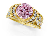 Yellow gold Fancy Pink Round  Halo Pave Diamond Engagement Ring with Milgrain Detailing_30