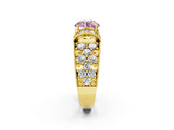 Yellow gold Fancy Pink Round  Halo Pave Diamond Engagement Ring with Milgrain Detailing_31