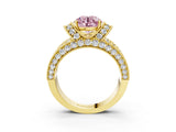 Yellow gold Fancy Pink Round  Halo Pave Diamond Engagement Ring with Milgrain Detailing_32
