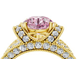 Yellow gold Fancy Pink Round  Halo Pave Diamond Engagement Ring with Milgrain Detailing_33