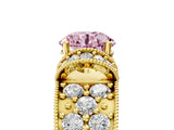 Yellow gold Fancy Pink Round  Halo Pave Diamond Engagement Ring with Milgrain Detailing_34