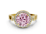 Yellow gold Fancy Pink Round  Halo Pave Split Shank Prong Setting Ring_26