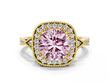 Yellow gold Fancy Pink Round  Halo Round Diamond Milgrain Pave Engagement Ring_3