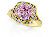 Yellow gold Fancy Pink Round  Halo Round Diamond Milgrain Pave Engagement Ring_4