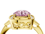 Yellow gold Fancy Pink Round  Halo Round Diamond Milgrain Pave Engagement Ring_7
