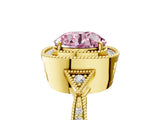 Yellow gold Fancy Pink Round  Halo Round Diamond Milgrain Pave Engagement Ring_8