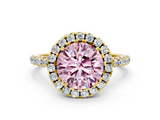 Yellow gold Fancy Pink Round  Halo Round Diamond Pavé Band Four-Prong Ring_3