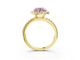 Yellow gold Fancy Pink Round  Halo Round Diamond Pavé Band Four-Prong Ring_6