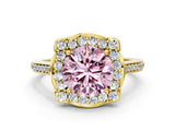 Yellow gold Fancy Pink Round  Halo Round Diamond Pave Band with Four-Prong Setting_43