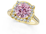 Yellow gold Fancy Pink Round  Halo Round Diamond Pave Band with Four-Prong Setting_44