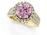 Yellow gold Fancy Pink Round  Halo Round Diamond Pave Band with Prong Setting 1