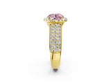 Yellow gold Fancy Pink Round  Halo Round Diamond Pave Band with Prong Setting 2