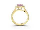 Yellow gold Fancy Pink Round  Halo Round Diamond Pave Band with Prong Setting 3