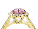 Yellow gold Fancy Pink Round  Halo Round Diamond Pave Band with Prong Setting 4