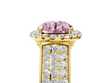 Yellow gold Fancy Pink Round  Halo Round Diamond Pave Band with Prong Setting 5