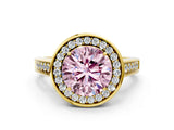 Yellow gold Fancy Pink Round  Halo Solitaire Diamond Ring with Pave Band and Bezel Setting_29