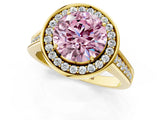 Yellow gold Fancy Pink Round  Halo Solitaire Diamond Ring with Pave Band and Bezel Setting_30