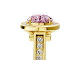 Yellow gold Fancy Pink Round  Halo Solitaire Diamond Ring with Pave Band and Bezel Setting_34