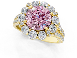 Yellow gold Fancy Pink Round  Halo Split Shank Diamond Engagement Ring with Pave Band and Four-Prong Setting_1