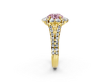 Yellow gold Fancy Pink Round  Halo Split Shank Diamond Engagement Ring with Pave Band and Four-Prong Setting_2