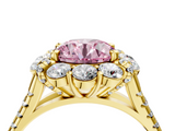 Yellow gold Fancy Pink Round  Halo Split Shank Diamond Engagement Ring with Pave Band and Four-Prong Setting_4