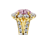Yellow gold Fancy Pink Round  Halo Split Shank Diamond Engagement Ring with Pave Band and Four-Prong Setting_5