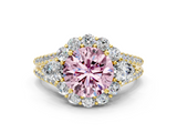 Yellow gold Fancy Pink Round  Halo Split Shank Diamond Engagement Ring with Prong Setting