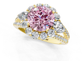 Yellow gold Fancy Pink Round  Halo Split Shank Diamond Engagement Ring with Prong Setting_1